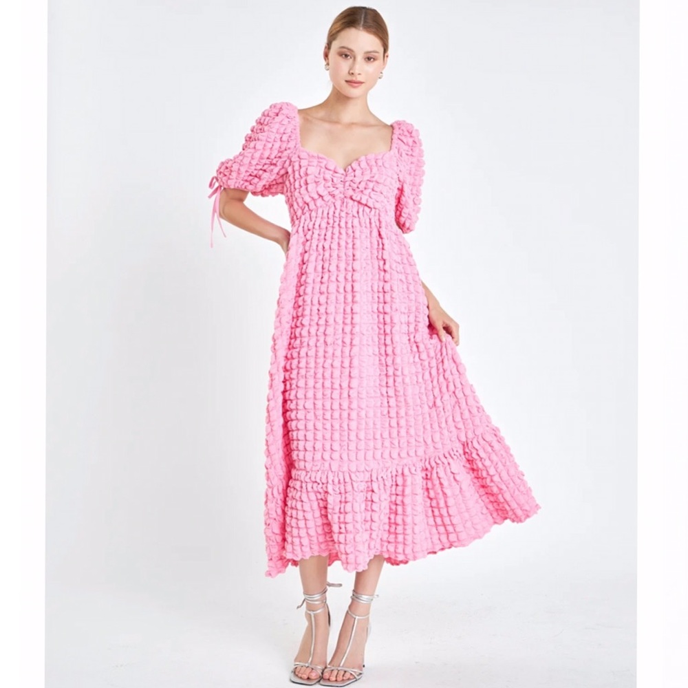 Anthropologie Endless Rose Bubble Puff Sleeve Maxi Dress